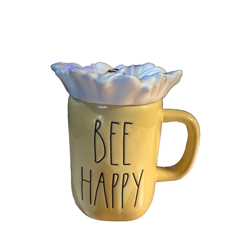 Rae Dunn Bee Happy Yellow Mug with Daisy Bee Lid Artisan Collection